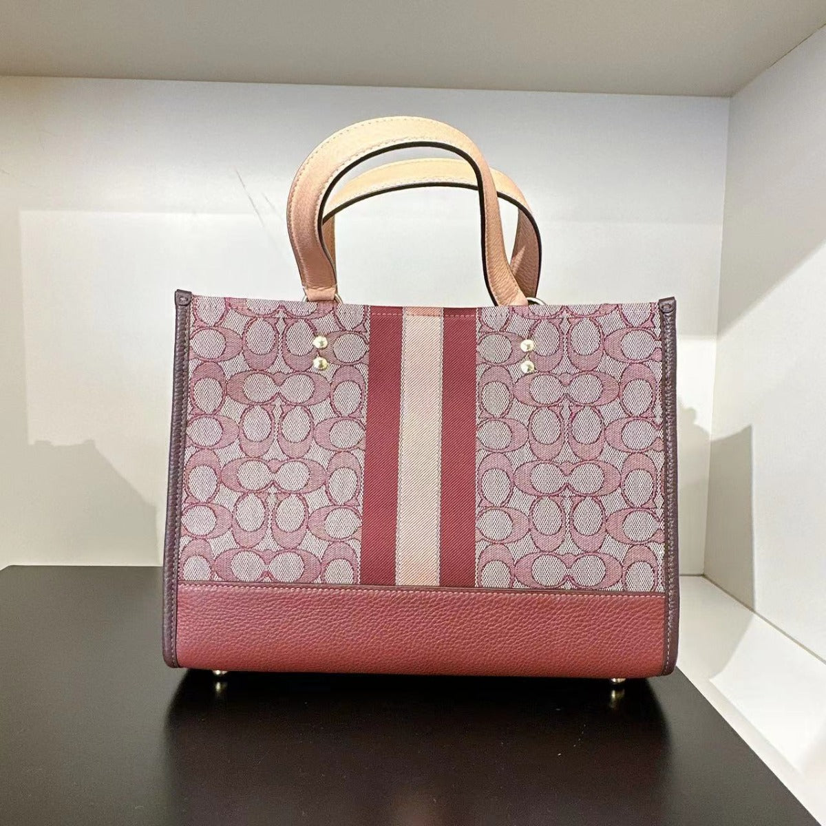 Coach C8448 Dempsey Carryall In Signature Jacquard In Gold/Wine Multi Coach C8448 Dempsey Carryall In Signature Jacquard In Gold/Wine Multi